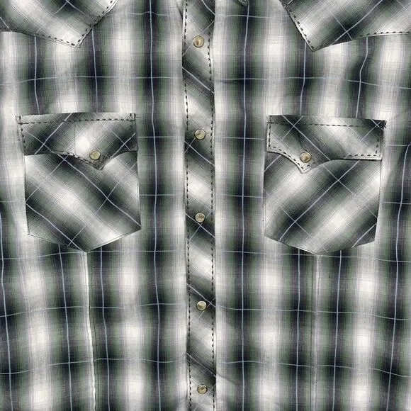 Wrangler Shirt Mens XL Pearl Snap Western Cowboy Rockabilly Plaid Green Rodeo - Picture 6 of 10